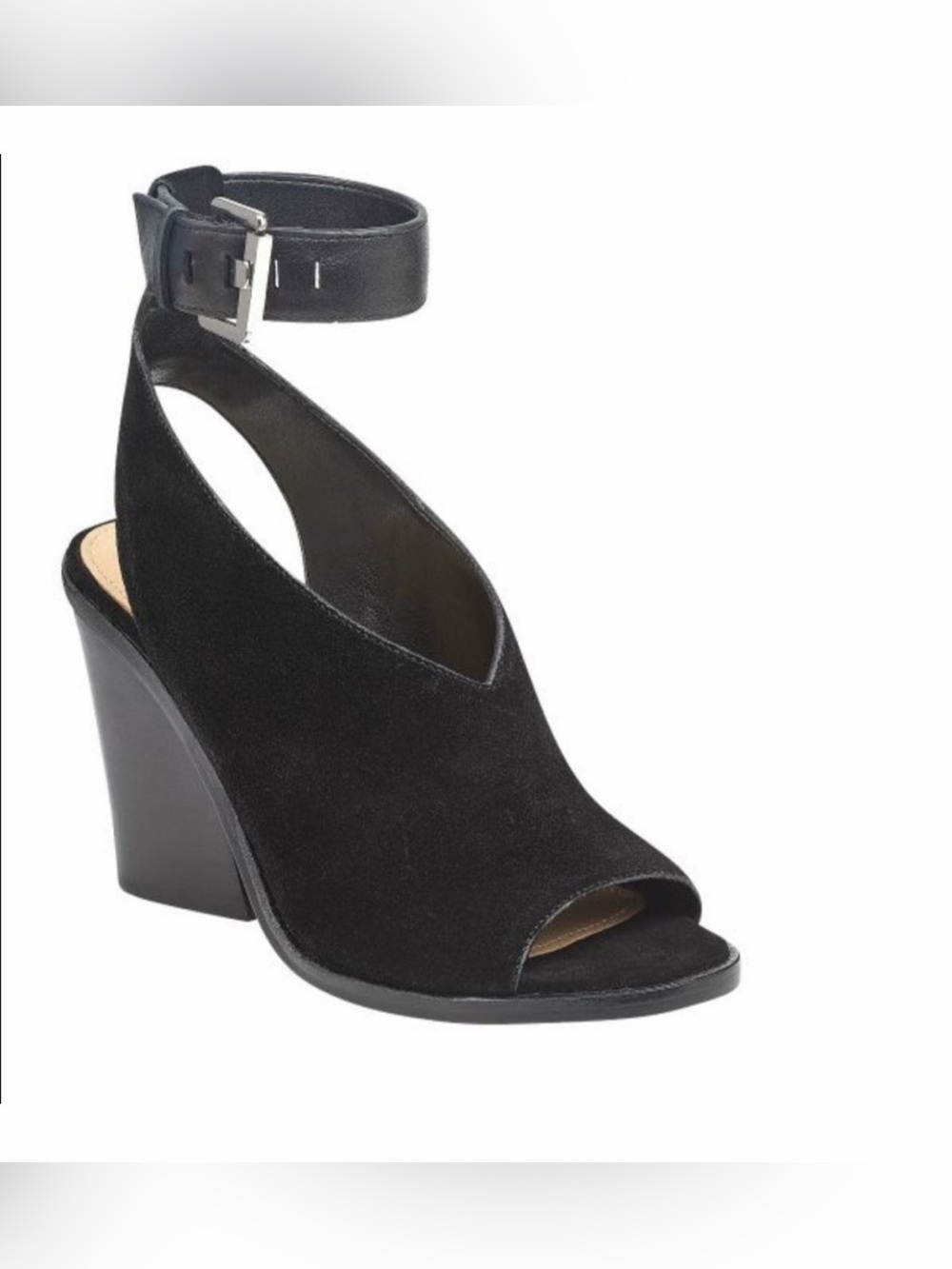 Marc Fisher Women's Black Suede Peep-Toe Ankle Strap Block Heel